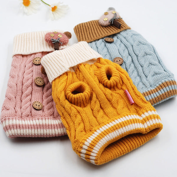 HKM-3193021 Fashionable Button Dog Sweater in Pink, Yellow, and Blue for All Sizes