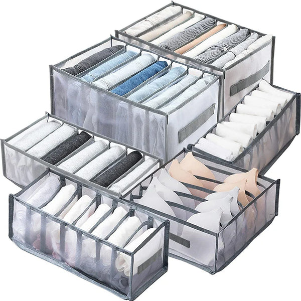 HKM-319315 Upgraded Foldable Drawer Organisers for Clothes with Handle - Grey Non-Woven Fabric Storage Solution