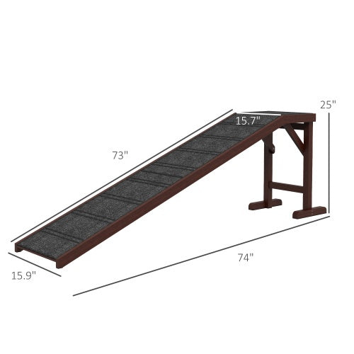 HKM-3193405 Non-Slip Wooden Dog Ramp for Beds, Easy Access Pet Ramp with Carpeted Top Platform - 74" x 16" x 25"