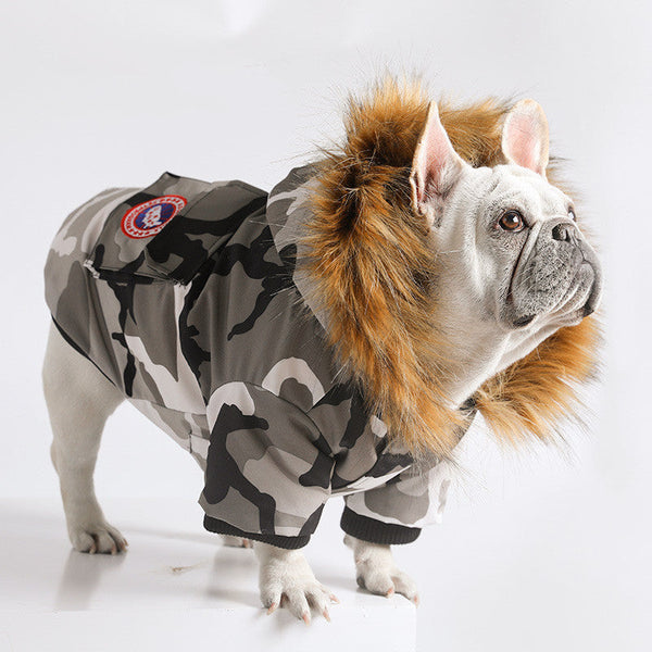 HKM-3194685 Dog Down Jacket in White Camouflage, Milky White, Dark Blue - Sizes M, L, XL, FB, XXL, XXXL for All Breeds