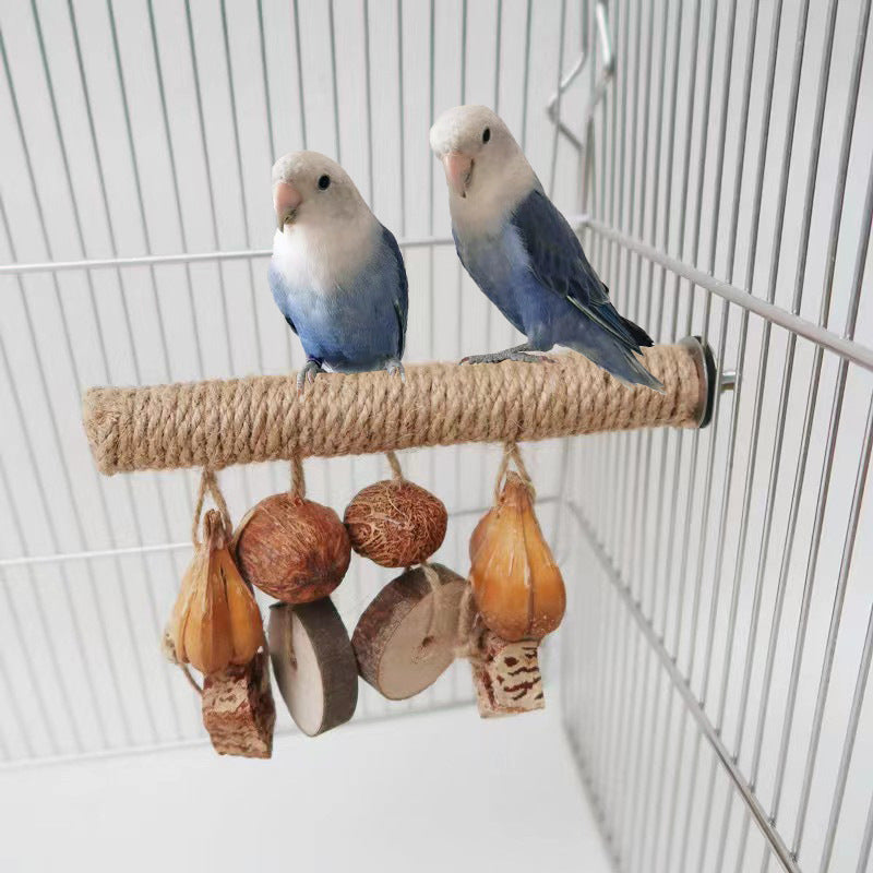 HKM-319507 Colorful Hemp Rope Bird Toy Stand with Braided Texture for Parrots