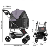 HKM-3197245 Foldable Pet Stroller with Detachable Carrier for Dogs and Cats, Holds Up to 35lbs