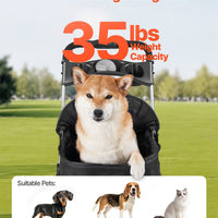 HKM-3197245 Foldable Pet Stroller with Detachable Carrier for Dogs and Cats, Holds Up to 35lbs