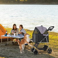 HKM-3197245 Foldable Pet Stroller with Detachable Carrier for Dogs and Cats, Holds Up to 35lbs