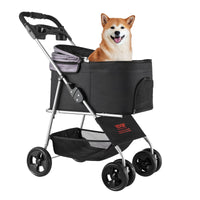 HKM-3197245 Foldable Pet Stroller with Detachable Carrier for Dogs and Cats, Holds Up to 35lbs