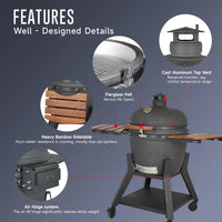 HKM-320083 Large 23.5 Inch Ceramic Charcoal Kamado Grill for Outdoor BBQ and Smoking