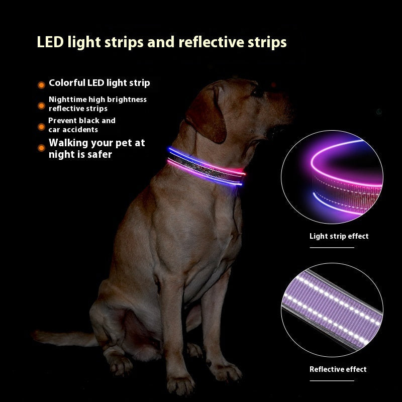 HKM-3202749 Luminous USB Charging Reflective Stripe Dog Collar in Blue and Green Plaid
