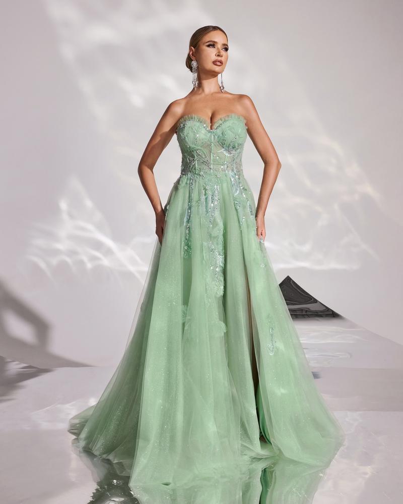 HKM-320275 Elegant Green Evening Dress for Women - Model EZ25170