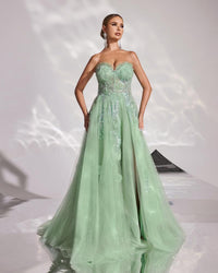 HKM-320275 Elegant Green Evening Dress for Women - Model EZ25170