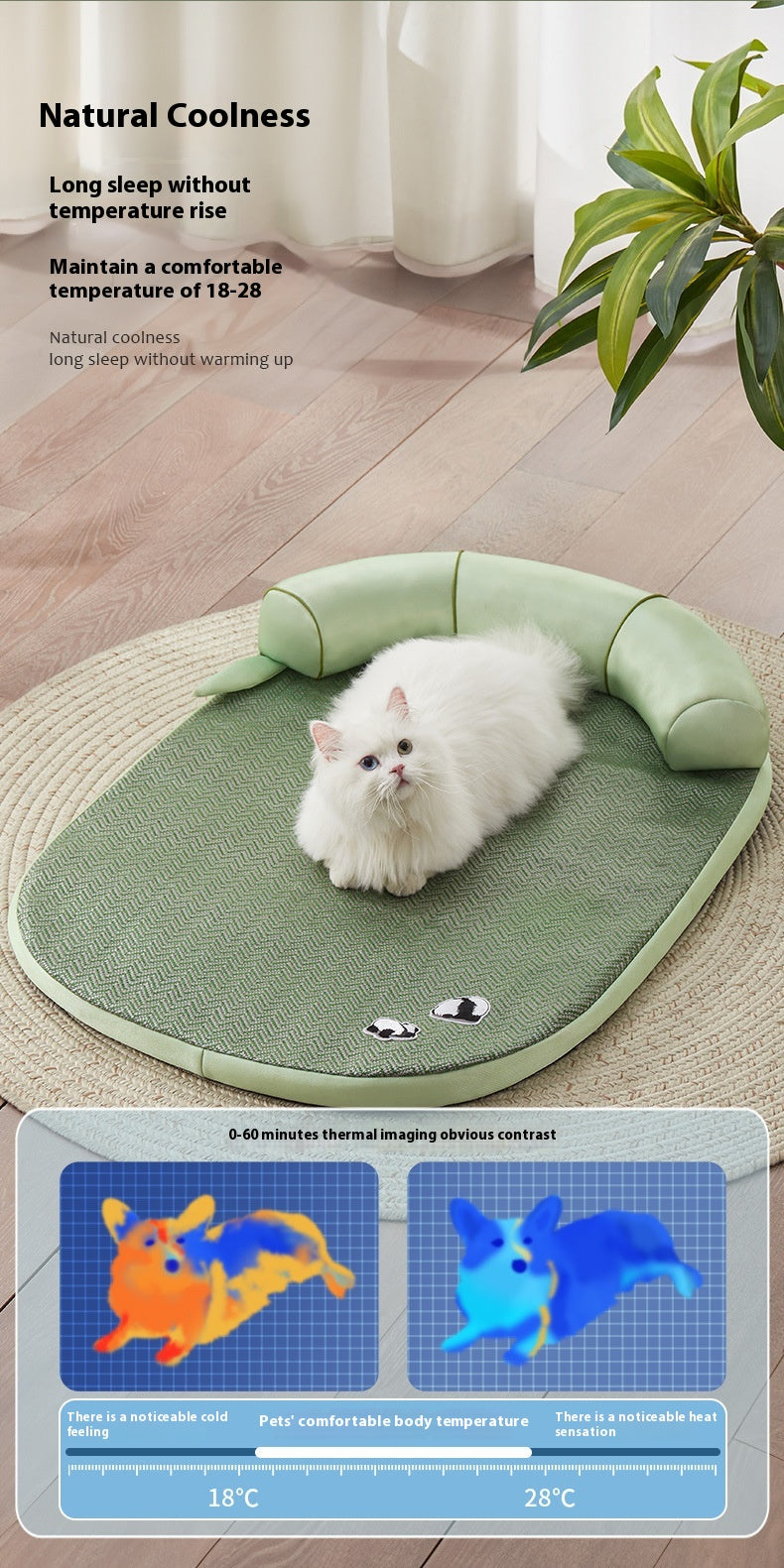 HKM-3204797 Cool Feeling Pet Bed - Four Seasons Universal Cat and Dog Nest in Green Bamboo Panda Design