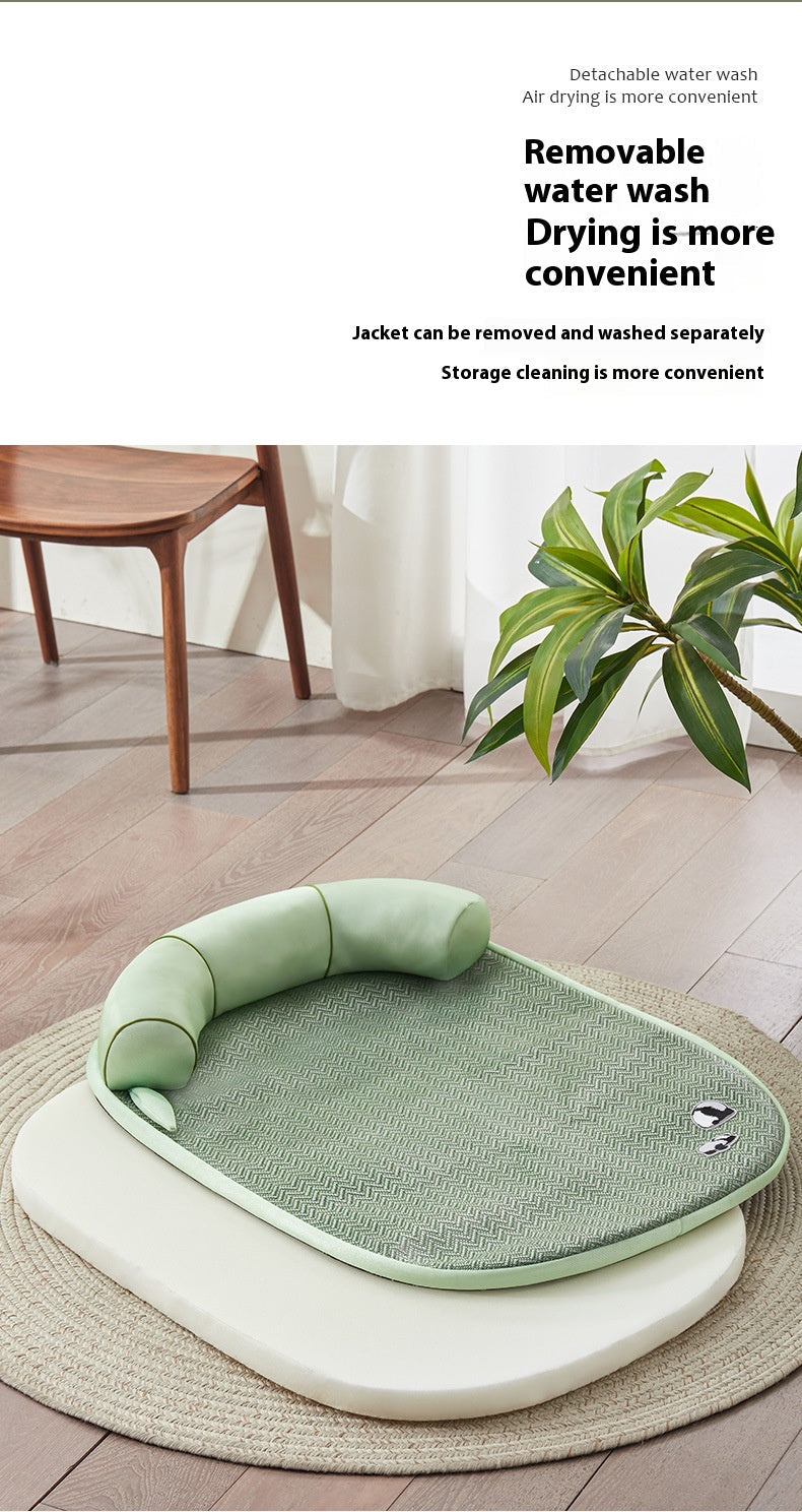 HKM-3204797 Cool Feeling Pet Bed - Four Seasons Universal Cat and Dog Nest in Green Bamboo Panda Design