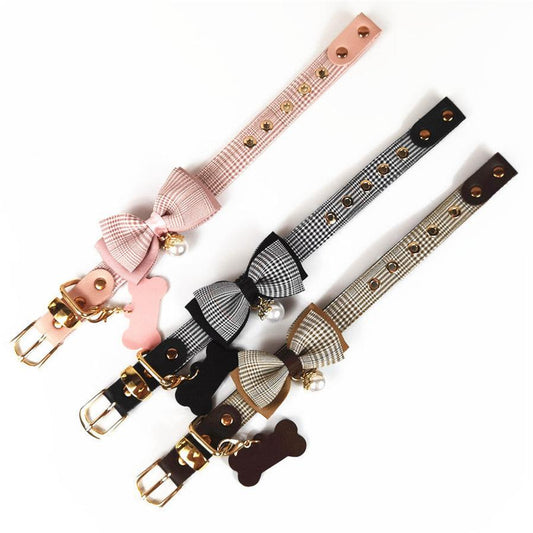 HKM-320595 Leather Teddy Dog Breast Strap Collar in Dark Khaki, Pink, and Black - Adjustable Size Options Available