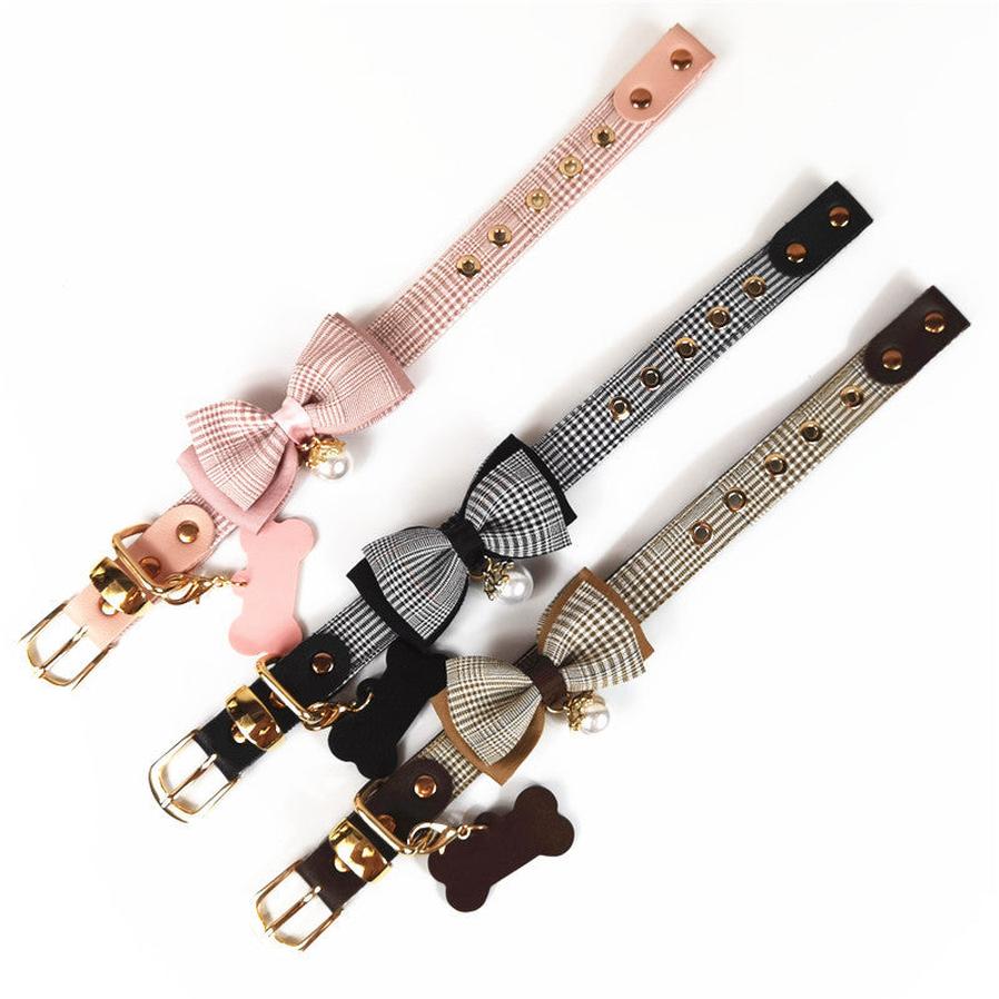 HKM-320595 Leather Teddy Dog Breast Strap Collar in Dark Khaki, Pink, and Black - Adjustable Size Options Available