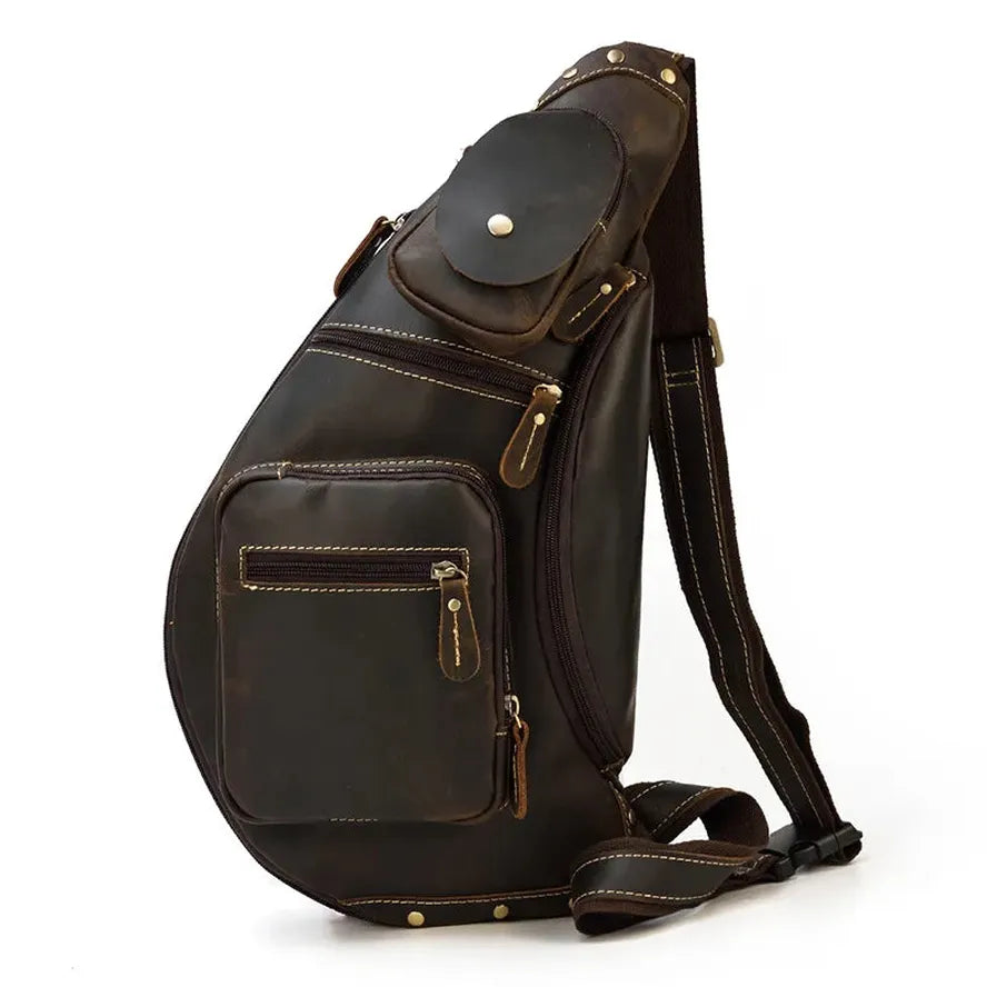 HKM-320595 Retro Genuine Leather Chest Bag for Outdoor Travel and Leisure Activities