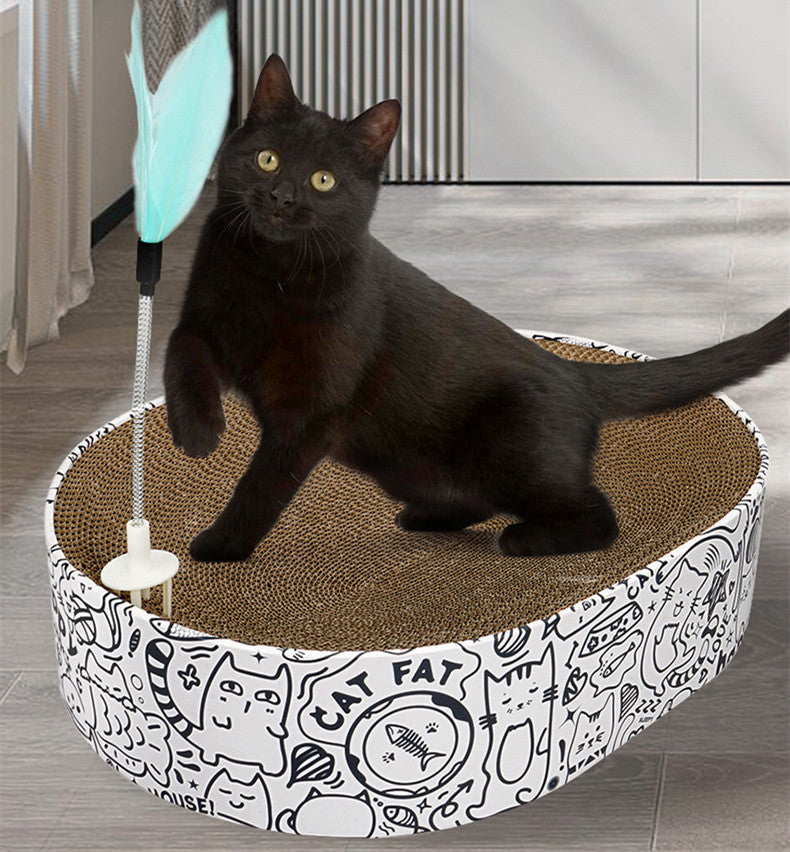 HKM-3206717 Oval Cat Scratch Board Nest - Corrugated Paper, 33x43x10cm, Simple Design
