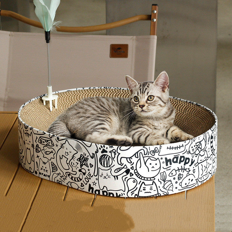 HKM-3206717 Oval Cat Scratch Board Nest - Corrugated Paper, 33x43x10cm, Simple Design