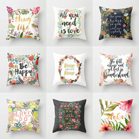 HKM-320787 Flower Letter Print Peach Skin Pillowcase - Soft & Elegant Design, 45x45cm, No Pillow Core Included