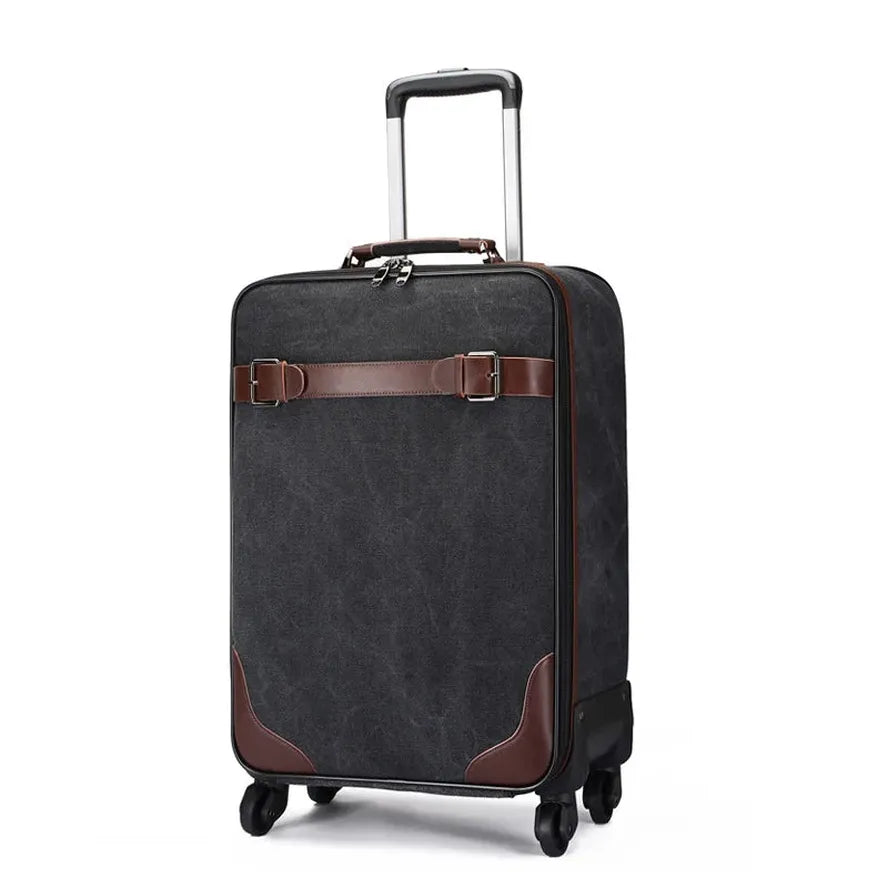 HKM-320787 Vintage Canvas Travel Suitcase - 24 Inches, Large Capacity Trolley Bag for Business Trips