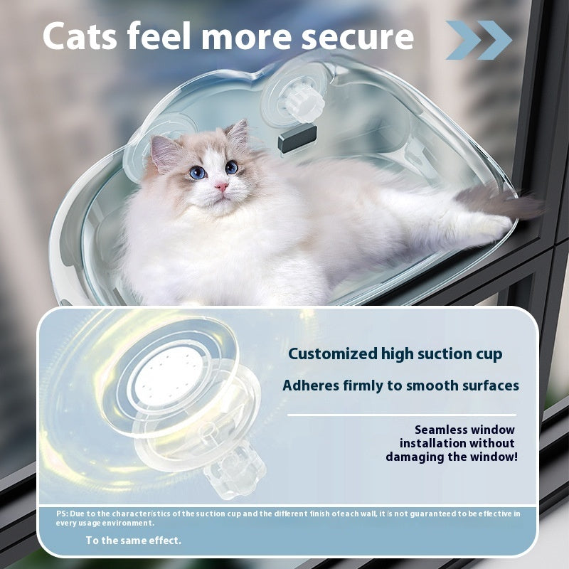 HKM-3208125 Detachable Wall-Mounted Cat Hammock with Strong Suction Cups - Transparent Design