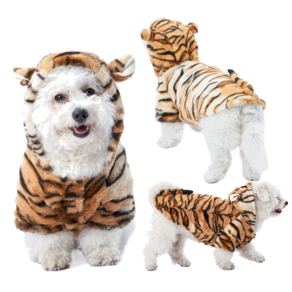 HKM-3208893 Tiger Print Dog Coat for New Year's Eve Celebration - Brown Polyester, Universal Fit