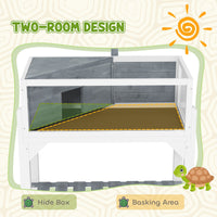 HKM-3210173 Gray Wooden Tortoise Habitat with Storage Shelf and Openable Top, Dual Compartment Enclosure with Clear Windows