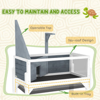HKM-3210173 Gray Wooden Tortoise Habitat with Storage Shelf and Openable Top, Dual Compartment Enclosure with Clear Windows