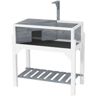 HKM-3210173 Gray Wooden Tortoise Habitat with Storage Shelf and Openable Top, Dual Compartment Enclosure with Clear Windows