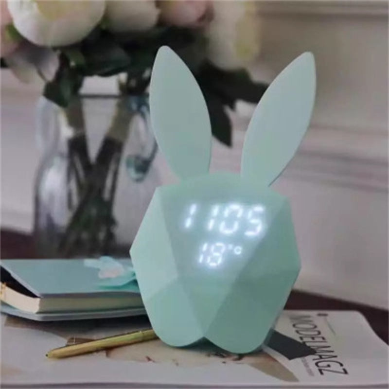HKM-321043 Rabbit Shape Digital Alarm Clock with Battery Backup, ABS Material, Pink Green Color, Perfect for Home and Office
