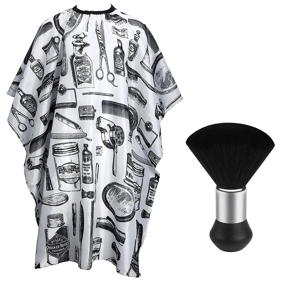 HKM-321299 Professional Hair Cutting Cape with Floral Design and Neck Duster Brush for Salon Use