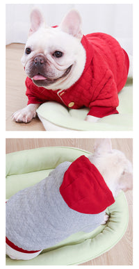 HKM-3214653 Light Gray Double-Padded Hoodie Cardigan for Pugs and Fat Dogs, Cotton Material, Sizes S-XXL