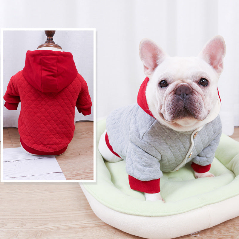 HKM-3214653 Light Gray Double-Padded Hoodie Cardigan for Pugs and Fat Dogs, Cotton Material, Sizes S-XXL