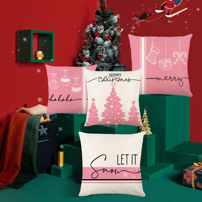 HKM-321491 Christmas Pillow Cover with Letter and Cartoon Print, 45x45cm, Polyester Material