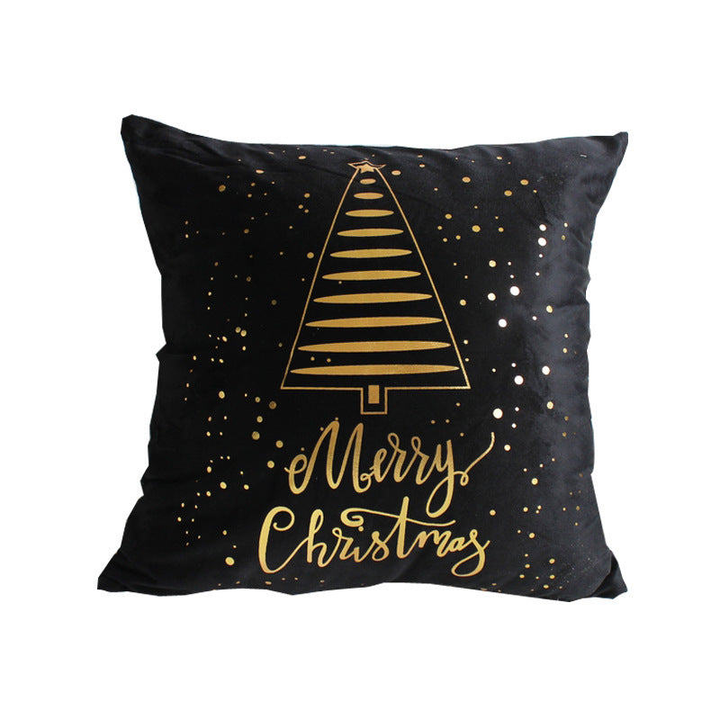 HKM-321555 Plush Christmas Tree Pillow Cover on Black Background - 45x45cm