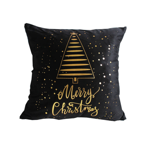 HKM-321555 Plush Christmas Tree Pillow Cover on Black Background - 45x45cm