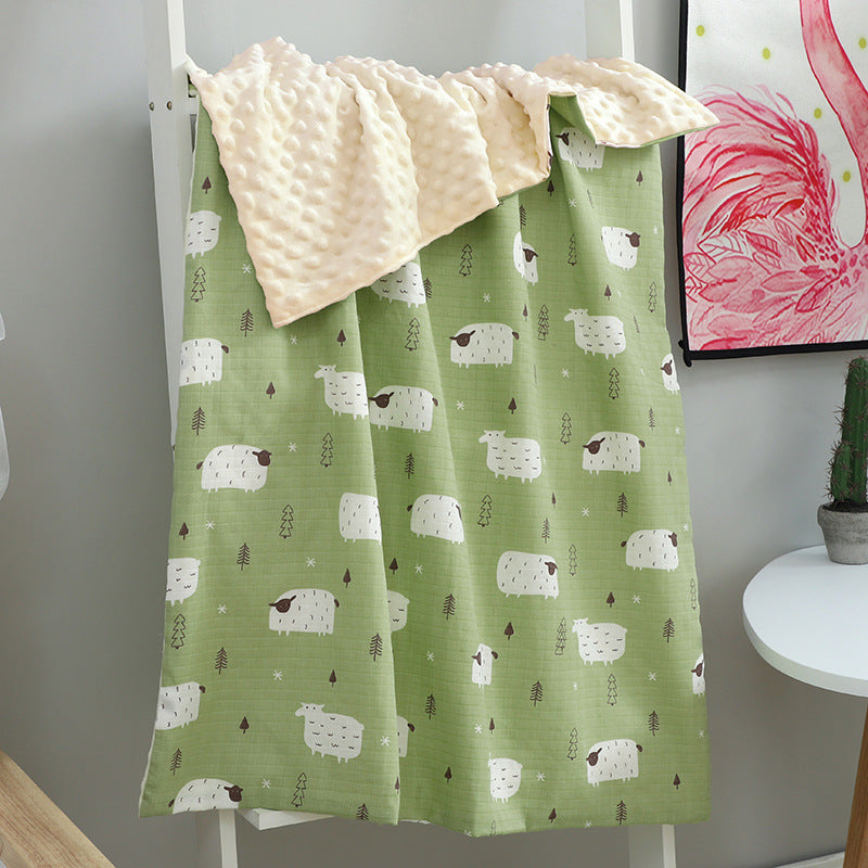 HKM-321875 Baby Soothing Beanie Blanket - 70x110cm Cotton and Polyester Quilt with Adorable Animal Designs
