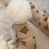 HKM-3220413 Cozy Bear One-Piece Jumpsuit for Dogs - Milky White & Brown, Pure Cotton, Sizes S to 2XL