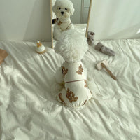 HKM-3220413 Cozy Bear One-Piece Jumpsuit for Dogs - Milky White & Brown, Pure Cotton, Sizes S to 2XL