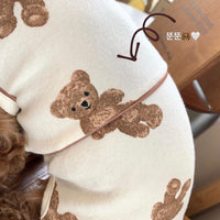 HKM-3220413 Cozy Bear One-Piece Jumpsuit for Dogs - Milky White & Brown, Pure Cotton, Sizes S to 2XL