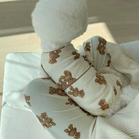 HKM-3220413 Cozy Bear One-Piece Jumpsuit for Dogs - Milky White & Brown, Pure Cotton, Sizes S to 2XL