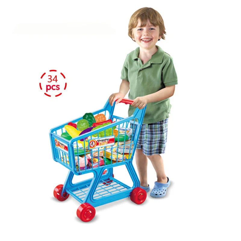HKM-322131 Kids Supermarket Pretend Play Shopping Cart Toy Set for Learning and Imaginative Play
