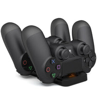 HKM-322195 Dual USB Charging Dock Station for PS4 Controllers - Wireless Charger with 500mA Charging Current, Black Finish