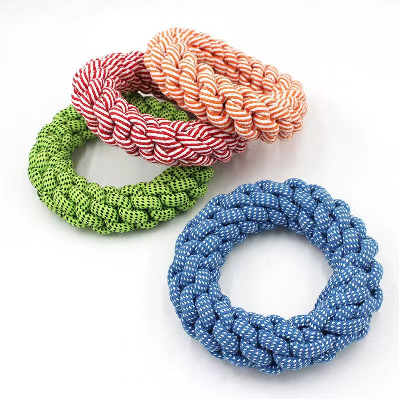 HKM-3222845 Cotton String Braided Ring Knot Toy for Pets - 18cm Random Color