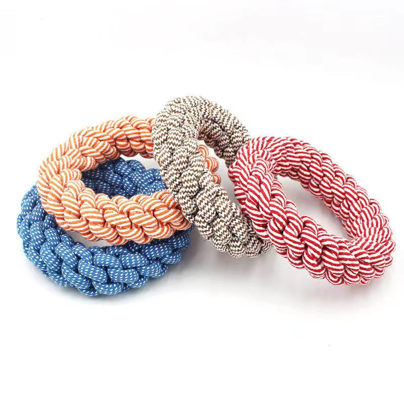 HKM-3222845 Cotton String Braided Ring Knot Toy for Pets - 18cm Random Color