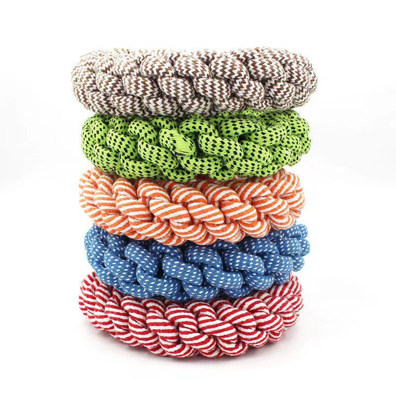 HKM-3222845 Cotton String Braided Ring Knot Toy for Pets - 18cm Random Color