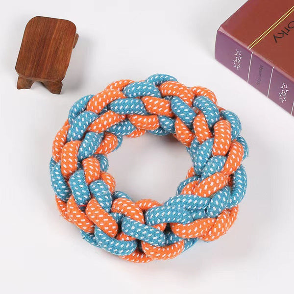 HKM-3222845 Cotton String Braided Ring Knot Toy for Pets - 18cm Random Color
