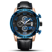 HKM-322387 Multifunctional Men's Chronograph Leather Watch with Calendar and Luminous Display