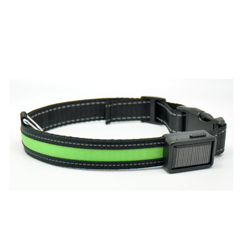 HKM-3223997 Solar and USB Rechargeable LED Dog Collar - Adjustable Nylon Pet Collar with Bright, Soft Light