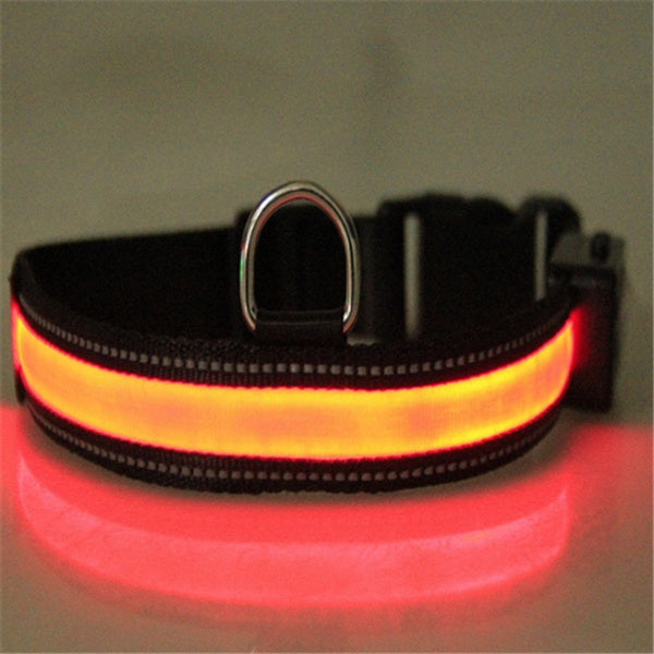 HKM-3223997 Solar and USB Rechargeable LED Dog Collar - Adjustable Nylon Pet Collar with Bright, Soft Light