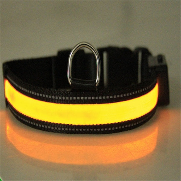 HKM-3223997 Solar and USB Rechargeable LED Dog Collar - Adjustable Nylon Pet Collar with Bright, Soft Light