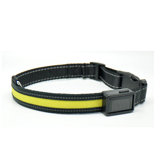 HKM-3223997 Solar and USB Rechargeable LED Dog Collar - Adjustable Nylon Pet Collar with Bright, Soft Light